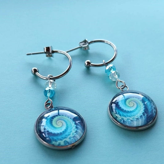 Petites créoles spirale psychédélique turquoise