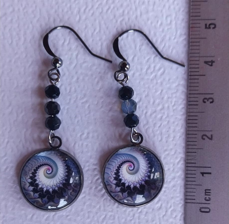 Boucles d'oreilles spirales fractales psychédéliques noir