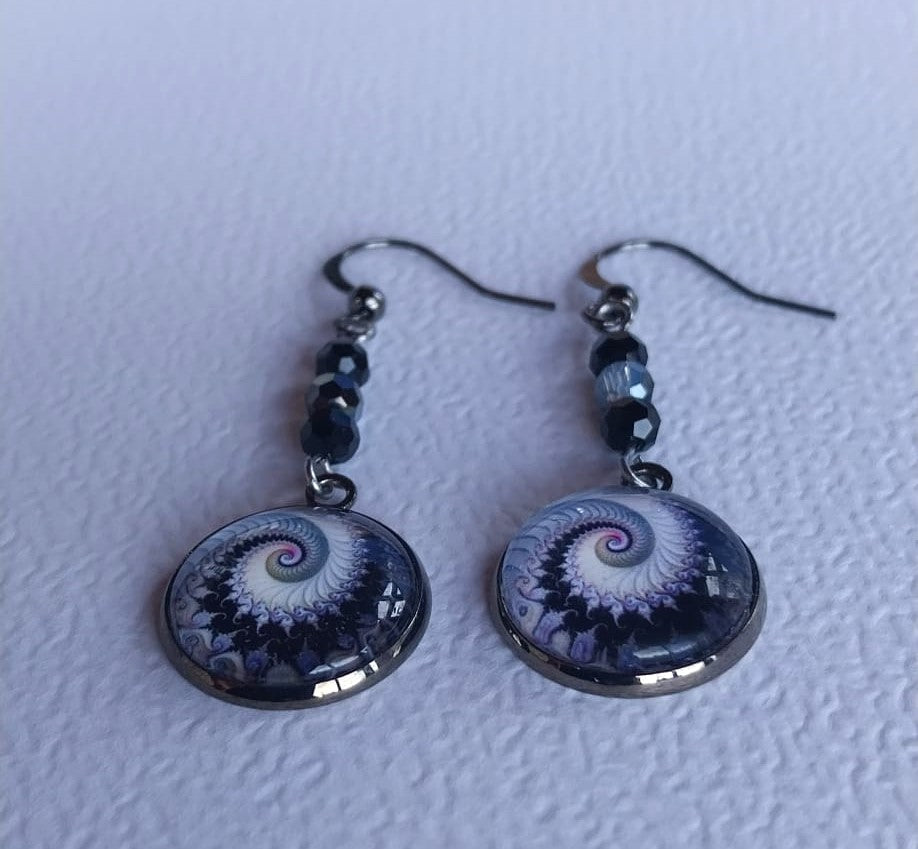 Boucles d'oreilles spirales fractales psychédéliques noir