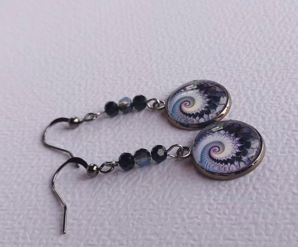 Boucles d'oreilles spirales fractales psychédéliques noir