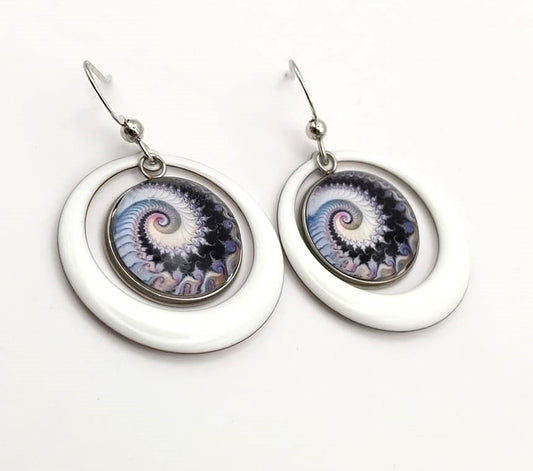 Boucles d'oreille cabochons spirales fractales